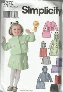 Simplicity Pattern #5370-Toddlers Jacket or Vest and Skirt-1/2, 1 ,2 ,3, 4