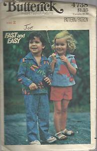 VintageFast & Easy  Butterick Pattern-Children's Top-Pants-Shorts  Sz 2  UNCUT