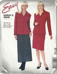 Plus Size Pattern-Stitch N Save-Misses Shirt Jacket & Bias Skirt- Sz 14-16-18-20