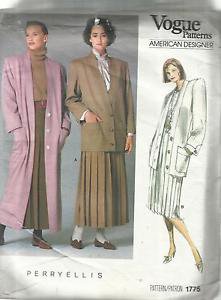 Vin. Vogue American Designer Pattern-Perry Ellis-Misses Coat-Jacket-Skirt Sz 10