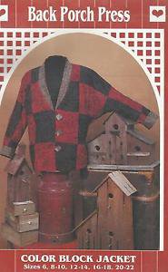 Craft Pattern-Back Porch Press-Color Block Jacket-Sizes 6-8-10 12-14 16-18 20-22