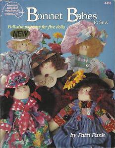 Doll Pattern Booklet-Bonnet Babes To Sew-Full Size Pattern for Five Dolls