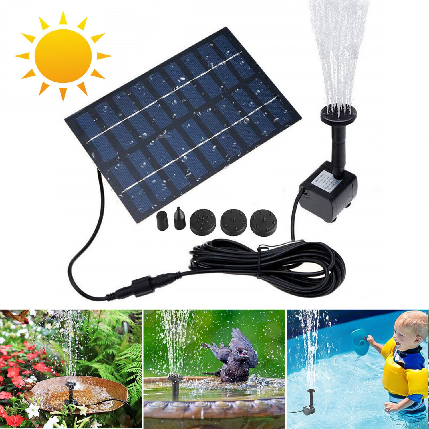 Solar Power Fountain Submersible Floating Water Pump Bird Bath Pond ...