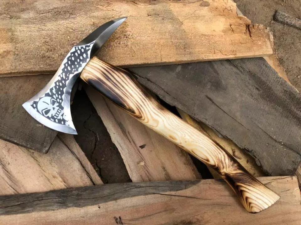 Spike Head Axe, Handmade Tactical Battle Axe, Forged Carbon Steel Throwing Axe with Leather Sheath