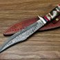 Hand-Forged Damascus Bowie Knife - 12" inch Fixed blade Hunting Camping knife - Camel Bone handle