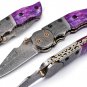 Handmade Damascus Steel Folding Knife with Bone Handle, Damascus Rain Drop Pattern