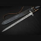 Unique Vikings Sword - Hand Forged Damascus Steel Sword with Leather Sheath