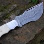 Tracker knife, Handmade Damascus Steel Full Tang Knife with Bone Handle and Leather Sheath