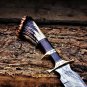 Custom Handmade Damascus Hunting knife with Stag Crown Handle, Anniversary gift for men