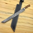 Handmade Damascus Steel Brisket Slicer Billet Carving Knife with Handmade Leather Sheath