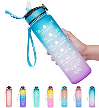 Giotto 32oz Plastic Leakproof BPA-Free with Time Marker & Straw Drinking Water Bottle