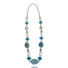 Blue And Antiqued Silver Tone Crystal and Agate Natural Stone Long Necklace