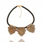 Ethnic Boho Style Gold Tone Filigree And Braided Faux Leather Necklace