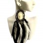 Two Toned Natural Feather Earrings With Resin Cameo Pendant Lightweight Handmade