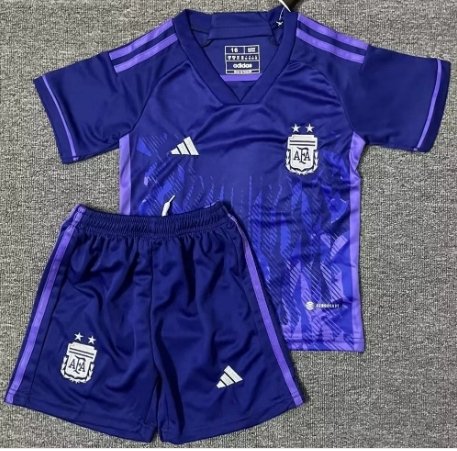 Argentina Kids World Cup Away Shirt Jersey Kit 22-23 Youth Soccer Football 2022-2023