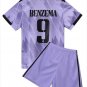 BENZEMA #9 Real Madrid Kids Away Shirt Jersey Kit 22-23 Youth Soccer Football 2022-2023