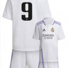 BENZEMA #9 Real Madrid Kids Home Shirt Jersey Kit 22-23 Youth Soccer Football 2022-2023