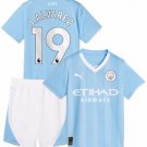 J.ALVAREZ #19 Manchester City Kids Home Shirt Jersey Kit 23-24 Youth Soccer Football 2023-2024