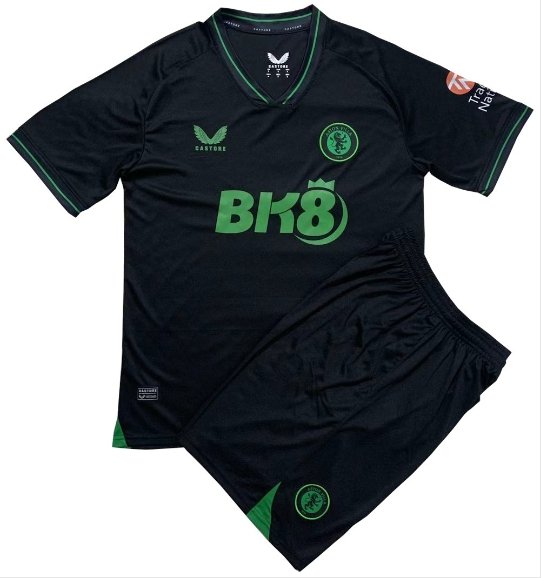 Kids Aston Villa Black Goalkeeper Shirt Jersey Kit 23-24 Youth Soccer Football 2023-2024