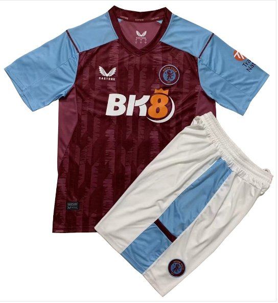 Kids Aston Villa Home Shirt Jersey Kit 23-24 Youth Soccer Football 2023-2024