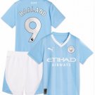 Kids HAALAND #9 Manchester City Home Shirt Jersey Kit 23-24 Youth Soccer Football 2023-2024