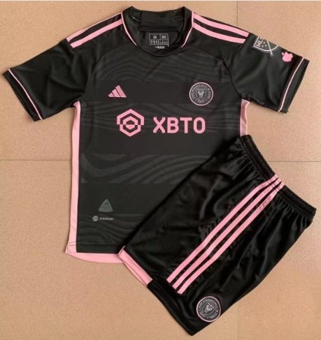 Kids Inter Miami Away Black Shirt Jersey Kit 23-24 Youth Soccer Football 2023-2024