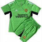 Kids Manchester United Green Goalkeeper Shirt Jersey Kit 23-24 Youth Soccer Football 2023-2024