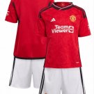 Kids Manchester United Home Shirt Jersey Kit 23-24 Youth Soccer Football 2023-2024