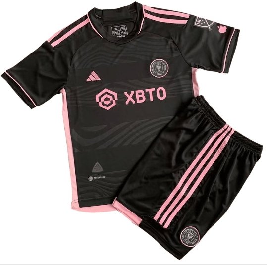 Kids MESSI #10 Inter Miami Away Black Shirt Jersey Kit 23-24 Youth Soccer Football 2023-2024