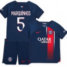 MARQUINHOS #5 Paris Saint Germain Kids Home Shirt Jersey Kit 23-24 Youth Soccer Football 2023-2024