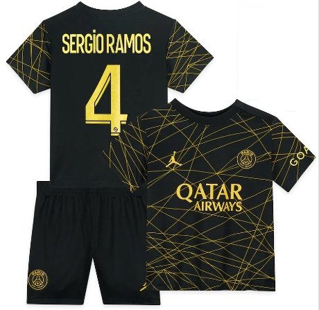 Sergio Ramos #4 Paris Saint Germain Kids 4th Fourth Shirt Jersey 22-23 Youth Soccer Football