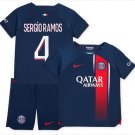 SERGIO RAMOS #4 Paris Saint Germain Kids Home Shirt Jersey Kit 23-24 Youth Soccer Football 2023-2024