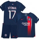 VITINHA #17 Paris Saint Germain Kids Home Shirt Jersey Kit 23-24 Youth Soccer Football 2023-2024