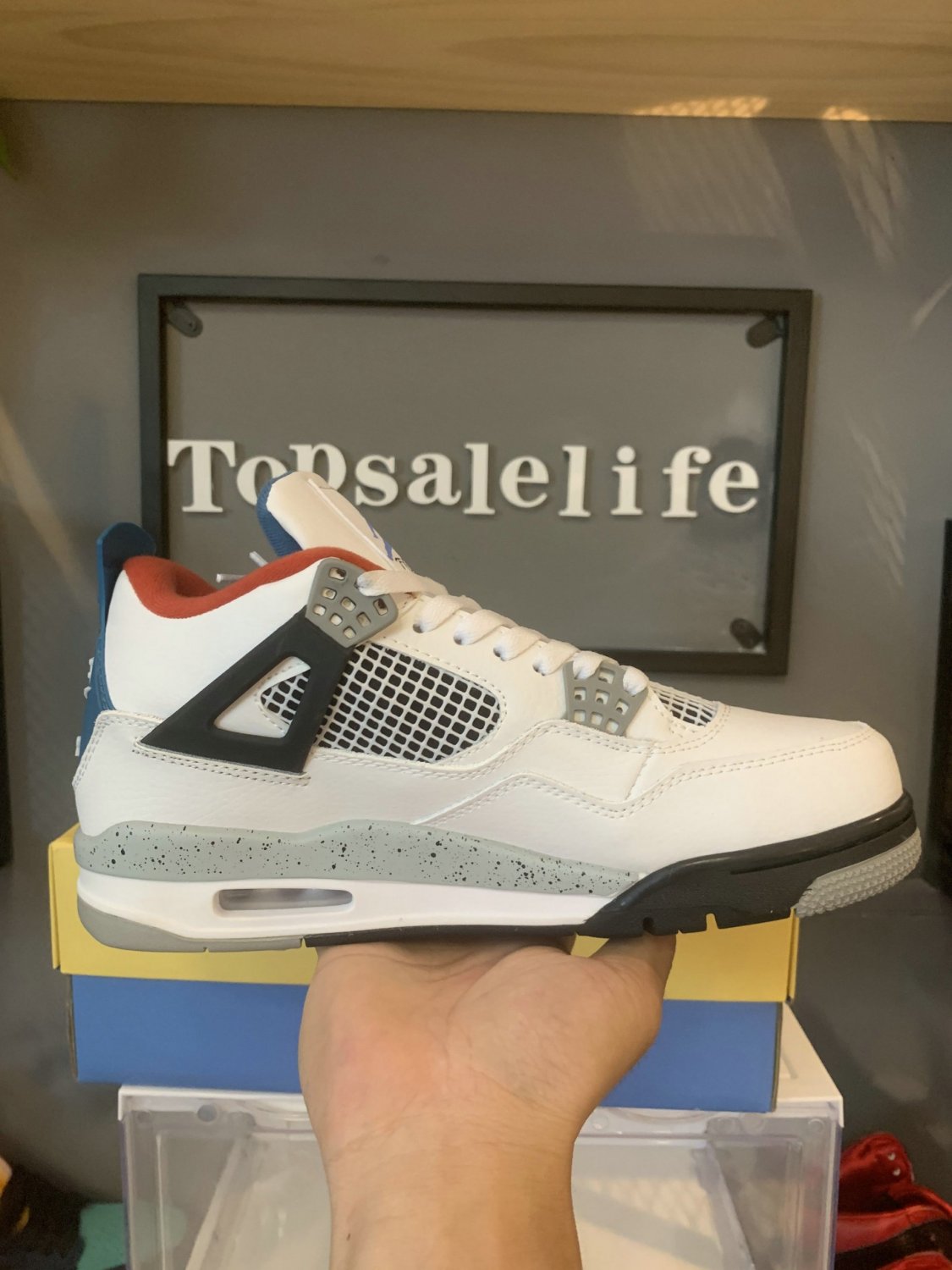 Nike Air Jordan 4 Retro What The MILITARY BLUE-FIRE RED-BLACK-CEMENT GREY