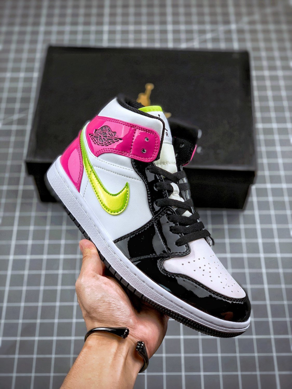 jordan 1 mid black pink patent leather