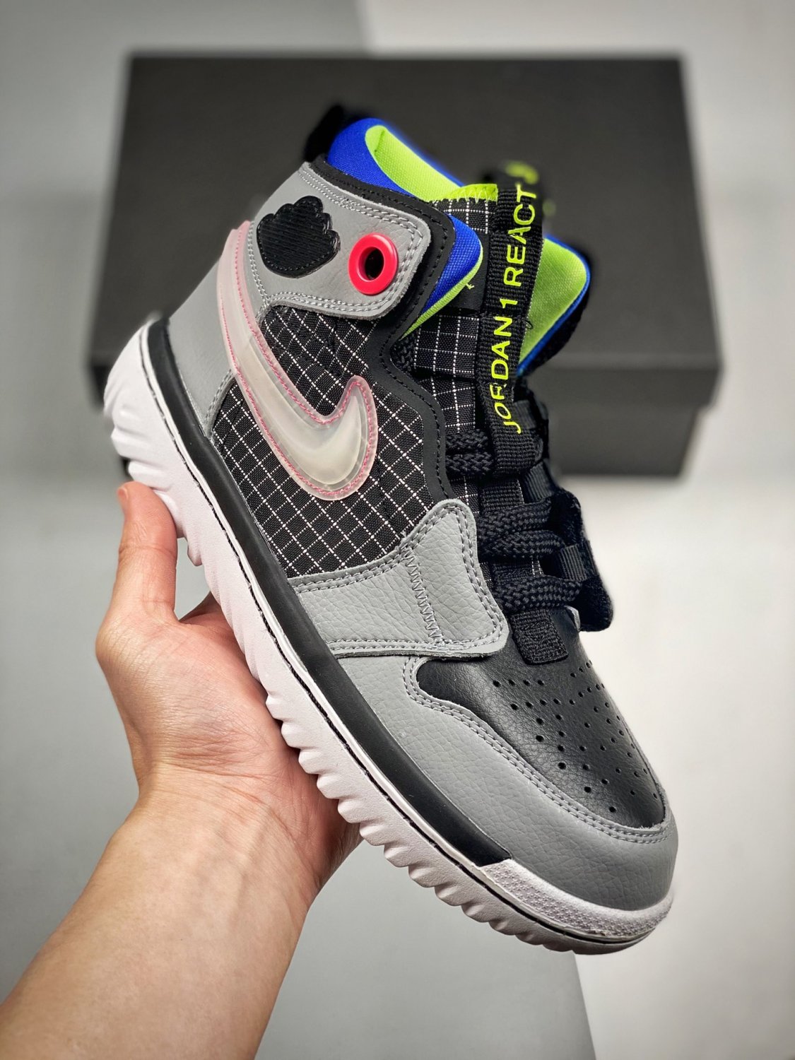 jordan 1 react black grey green blue pink