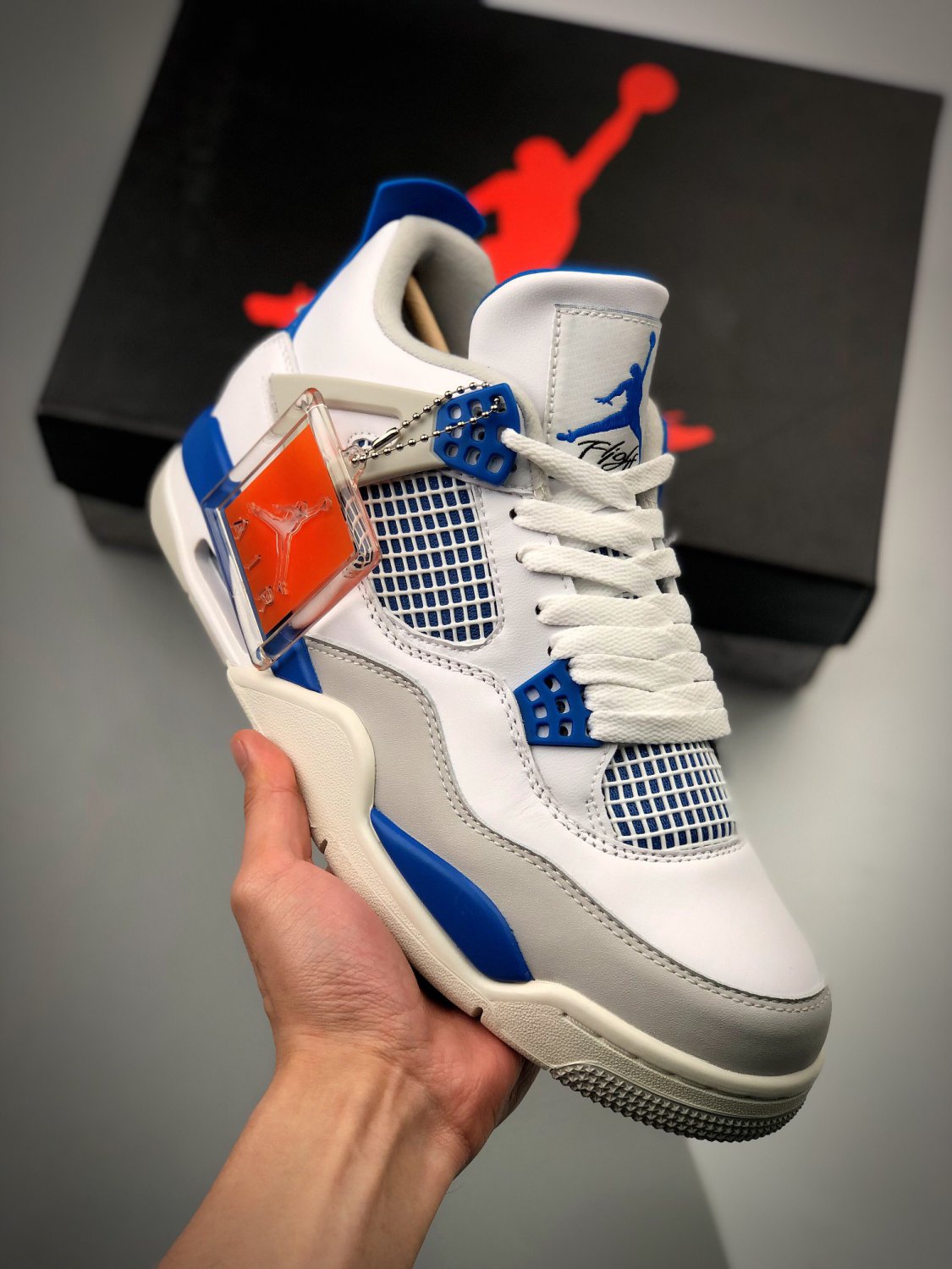 jordan 4 retro whiteneutral grey-military blue 308497-105