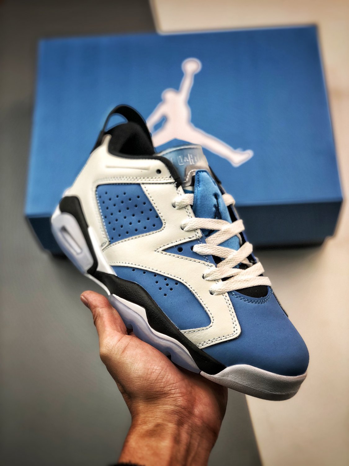 jordan 6 low white university blue