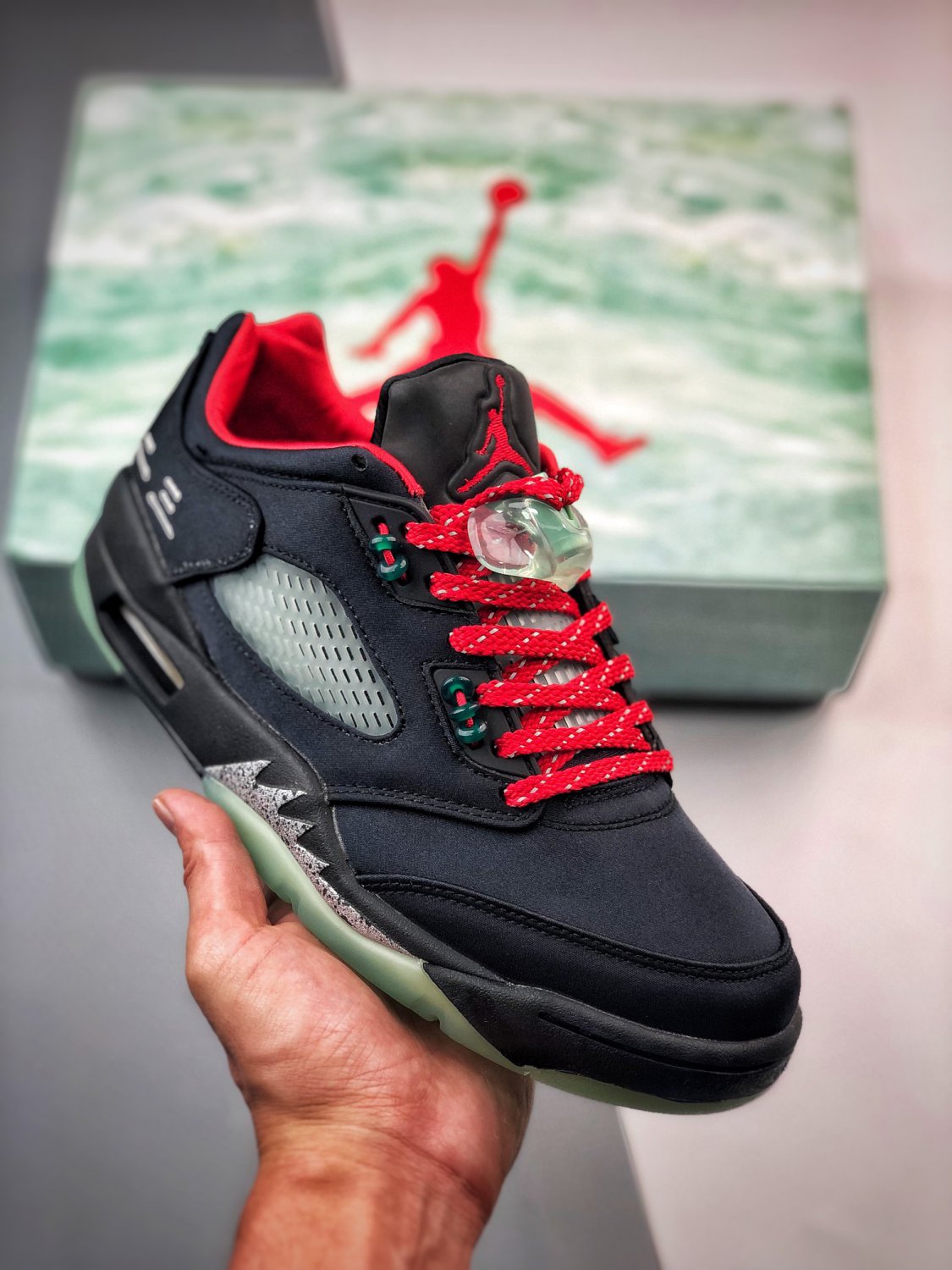 clot xjordan 5 low blackclassic jade-fire red-metallic silver