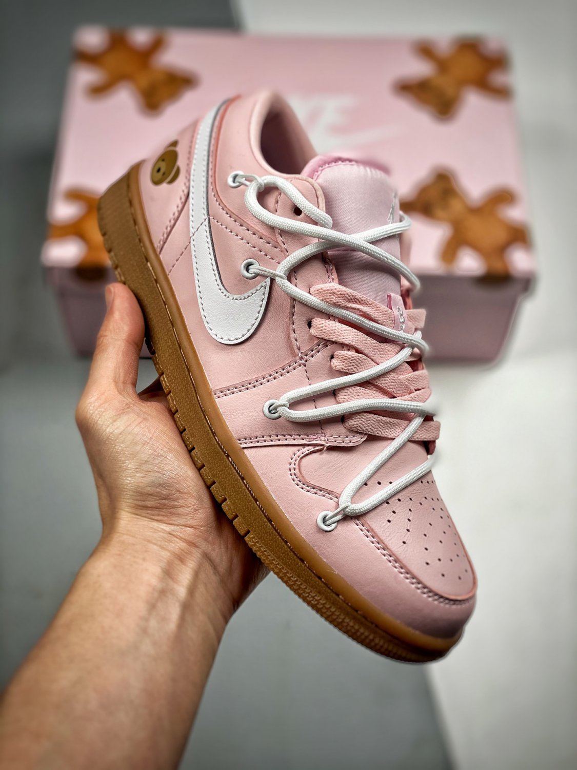 customjordan 1 low arctic pinkwhite-gum light brown