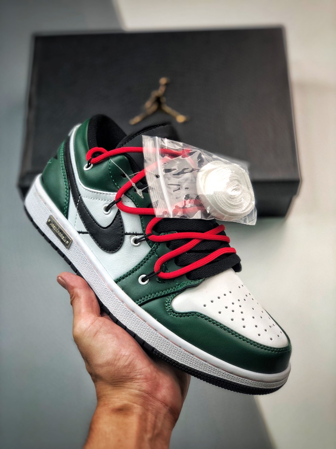 customjordan 1 low pine green white black