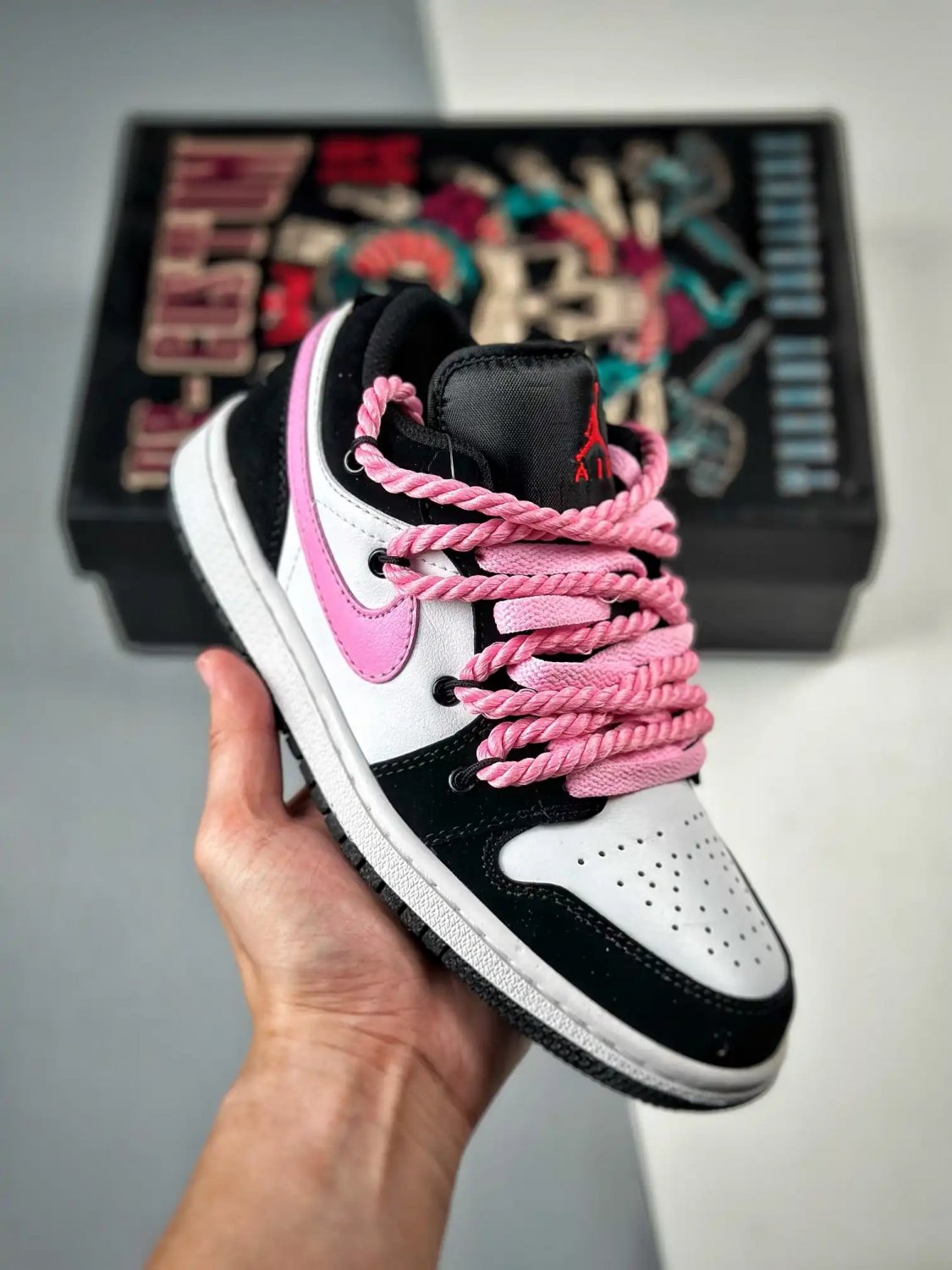 customjordan 1 low white black pink