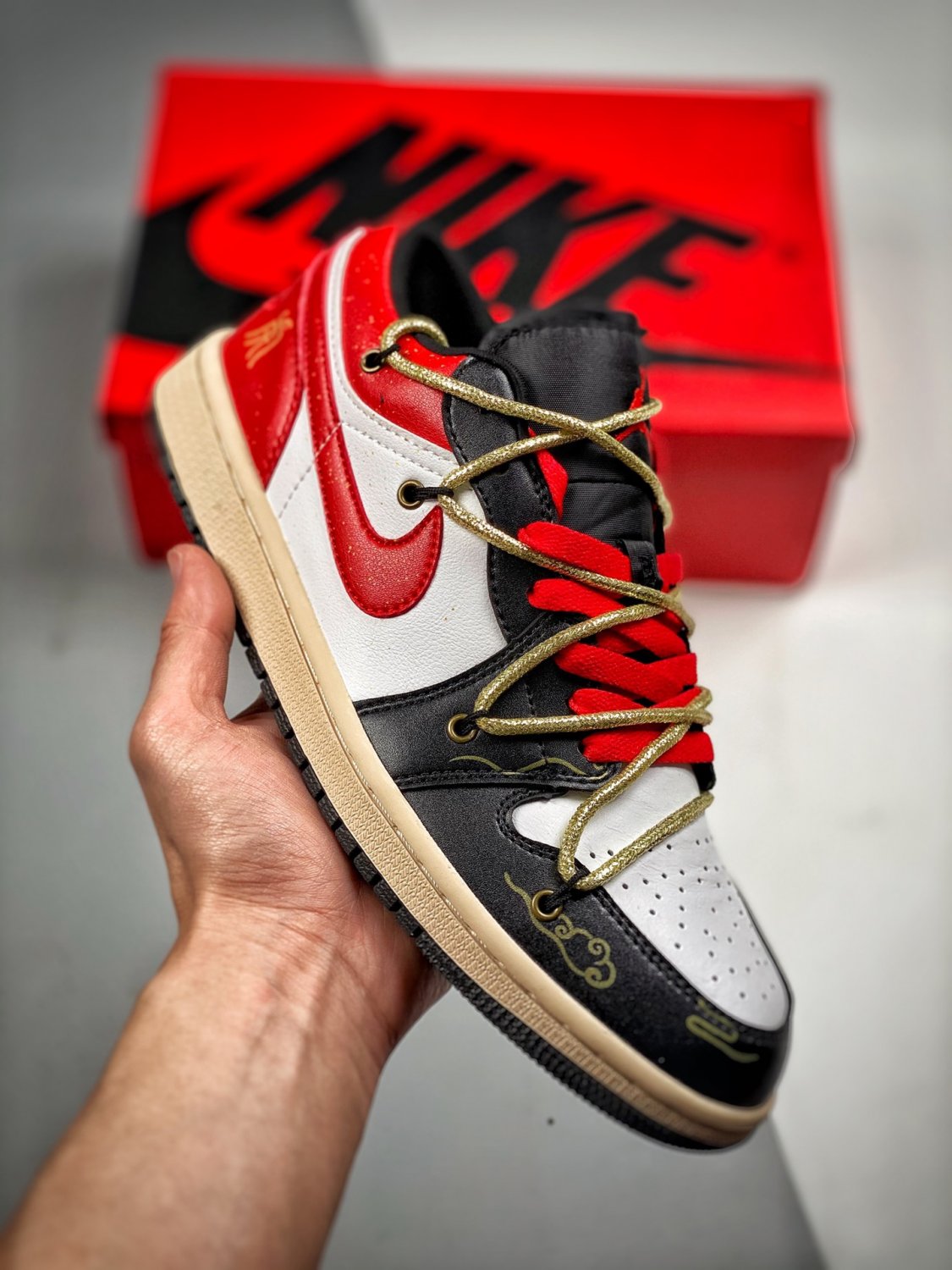 customjordan 1 low white black red