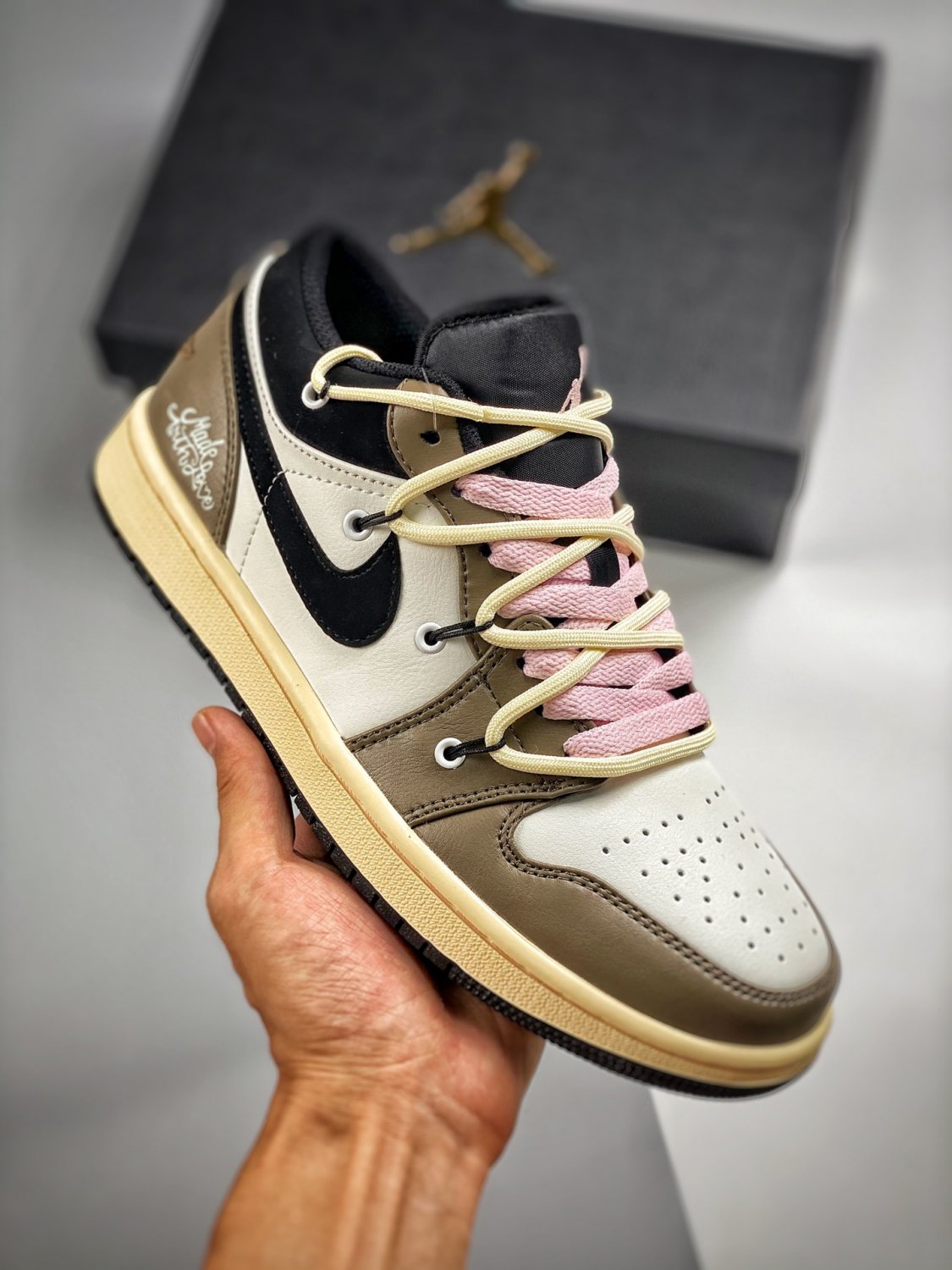 customjordan 1 low white brown black