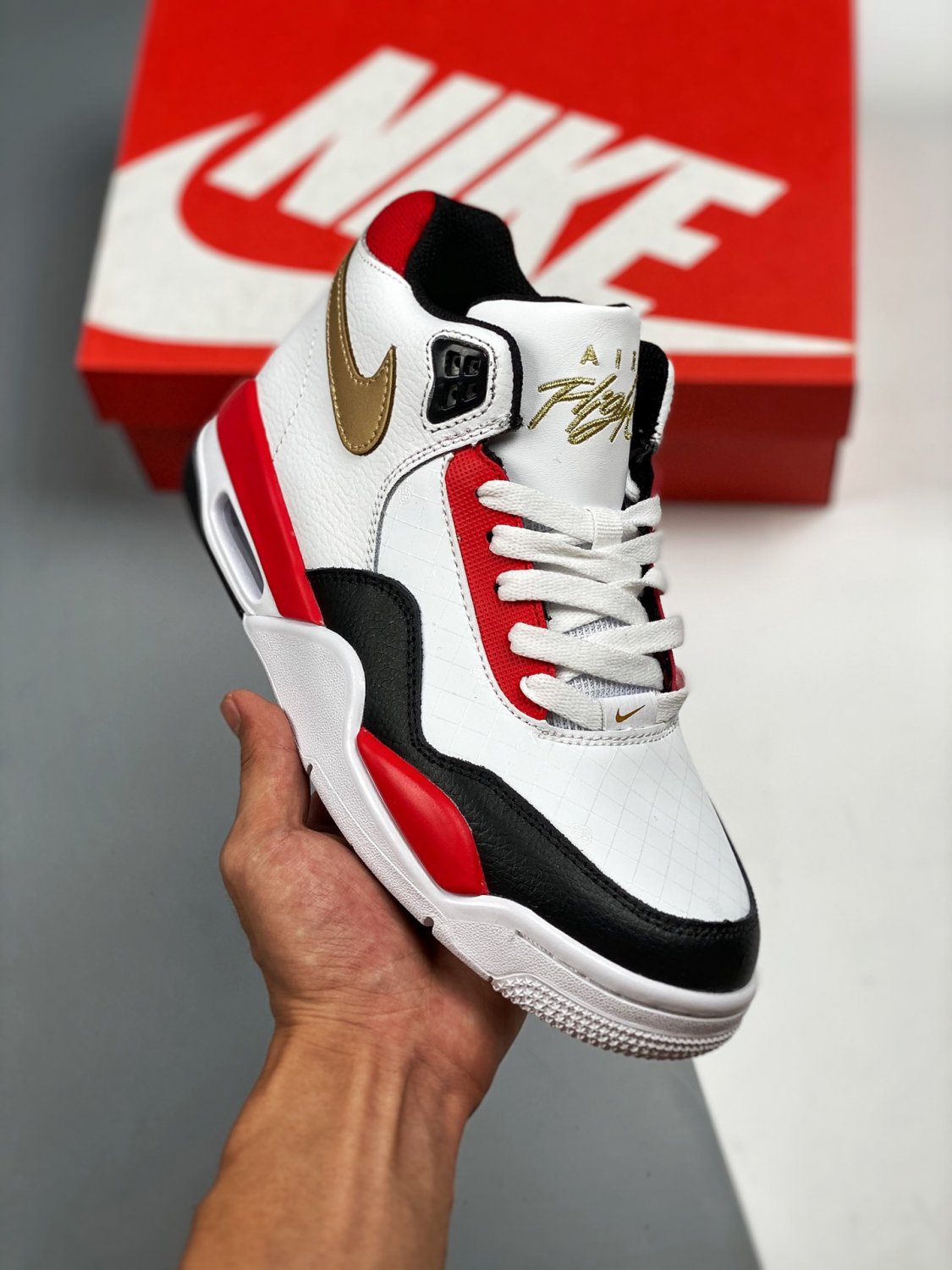 nike flight legacy white red black gold dd8493-169