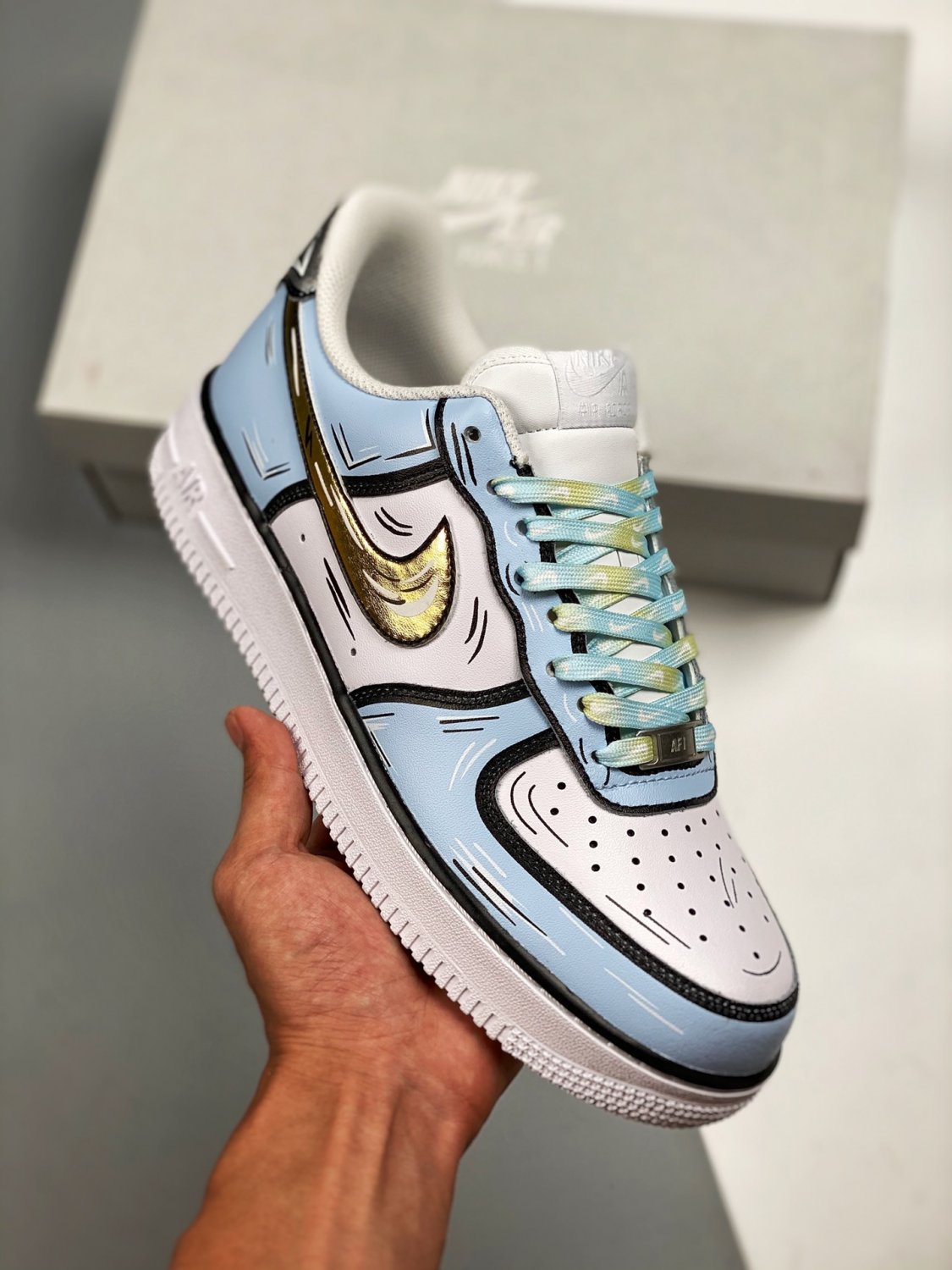 nikeairforce1bluewhitegoldblack