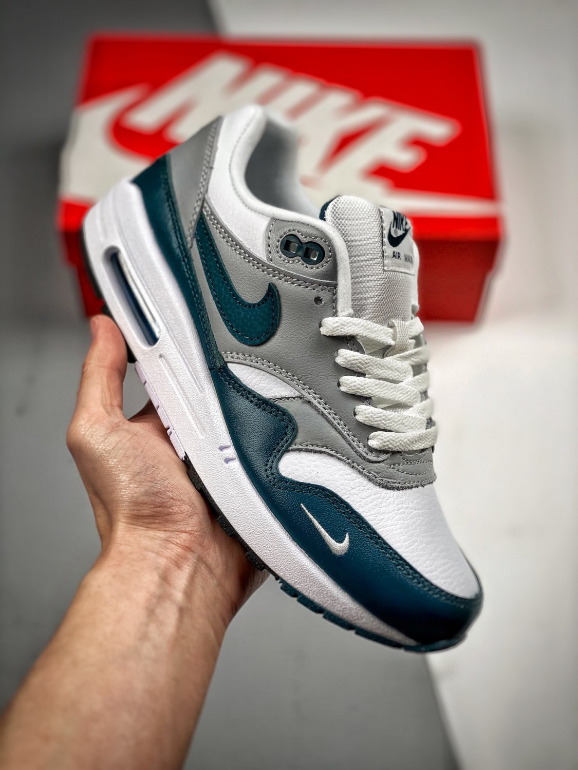 nike air max 1 whitedark teal green-wolf grey-black