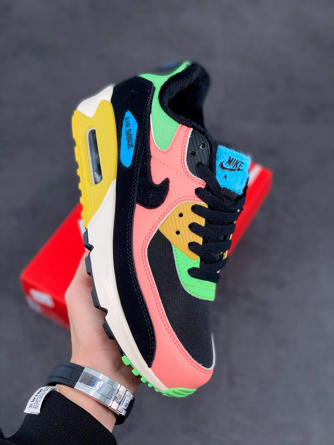 nike air max 90 atomic pinkblack-laser blue-solar flare