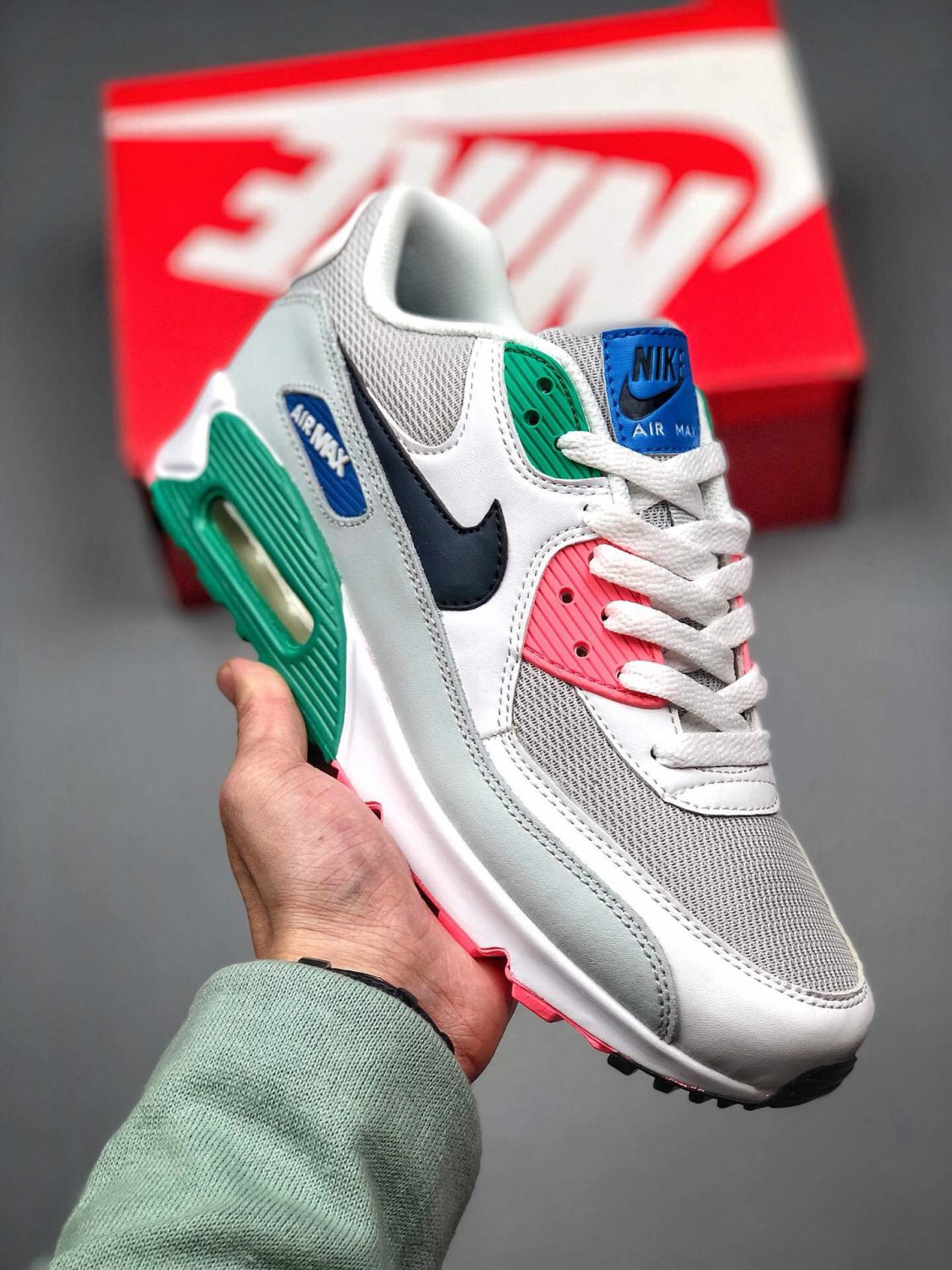 nike air max 90 watermelon whitepure platinum-blue nebula