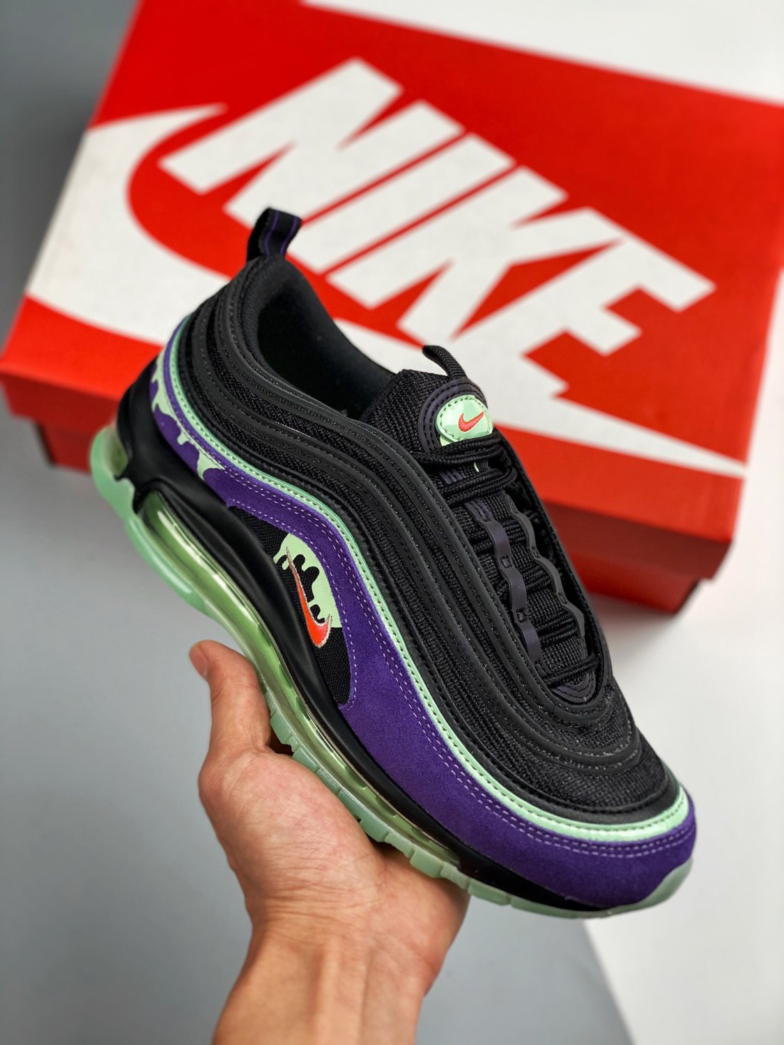 nike air max 97 &acirc;��slime halloween&acirc;�� blackgreen-purple